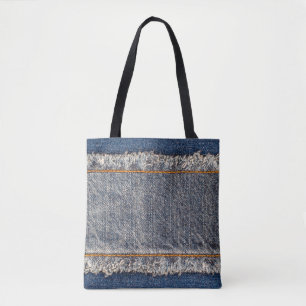 Tote Bag Cadre en tissu jean bleu Denim. Dénim bleu fleur