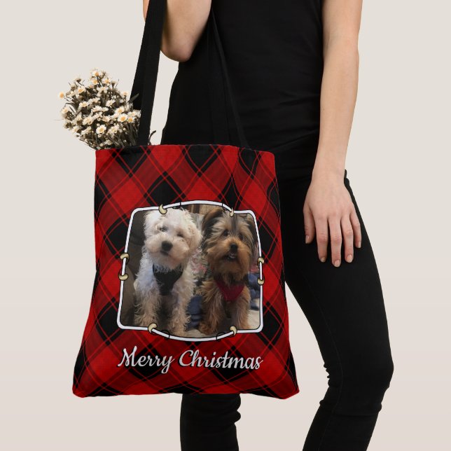 Tote Bag Cadres photo personnalisés Noël rouge et noir Plai (De près)