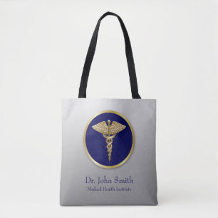Tote Bag Caduceus Médicale or professionnel bleu
