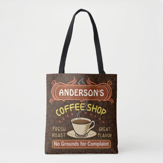 Tote Bag Café Café Café Café Fèves | Nom personnalisé (Devant)