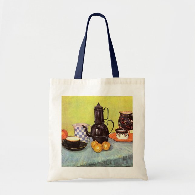 Tote Bag Café en émail bleu par Vincent van Gogh (Devant)
