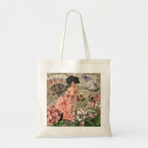 Tote Bag Café Lady Victorian Femme Rose Classy