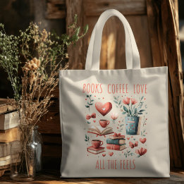 Tote Bag Café, livres et amour