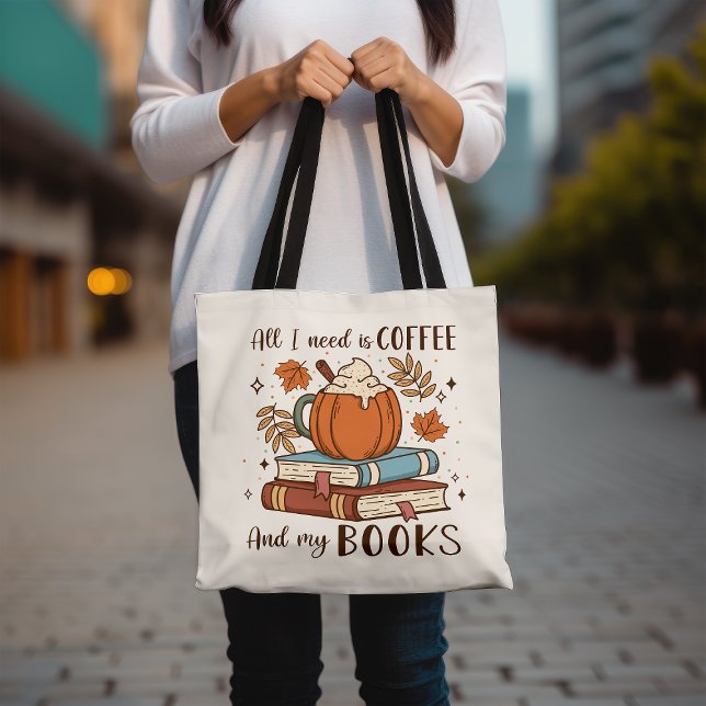 Tote Bag Café mignonne et livre Lover Citrouille d'automne  (Créateur téléchargé)
