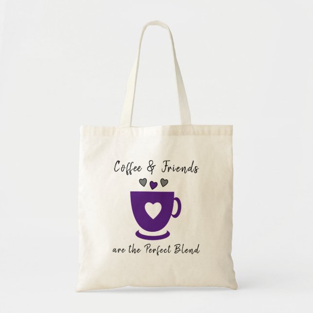Tote Bag Café parfait et amis aiment les coeurs gris violet (Devant)