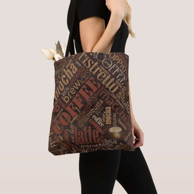 Tote Bag Café sur Burlap Word Cloud Brown ID283 (De près)