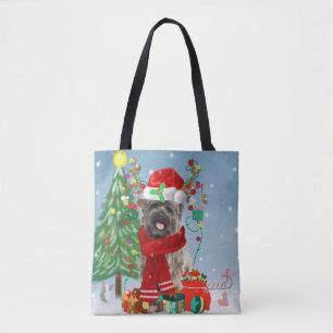 Tote Bag Cairn Terrier Chien en neige avec cadeaux de Noël