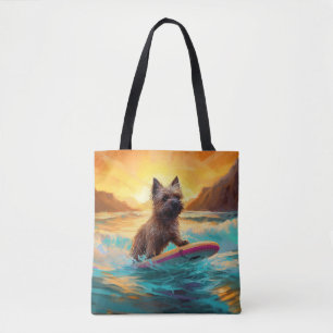 Tote Bag Cairn Terrier Plage Surf Peinture