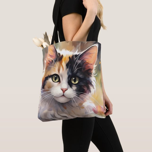 Tote Bag Calico Cat et Papillons dans le jardin de printemp (De près)