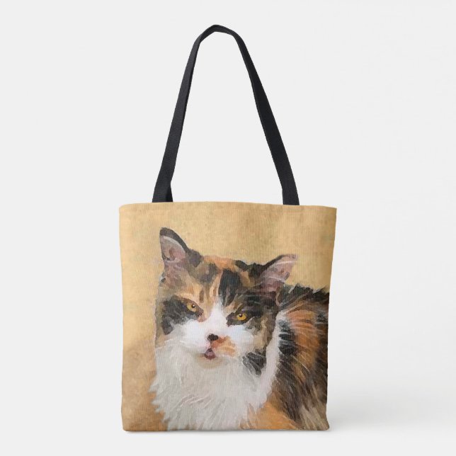 Tote Bag Calico Cat Painting - Cute Original Cat Art (Dos)
