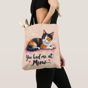 Tote Bag Calico Cat You eu Me at Meow Watercolor