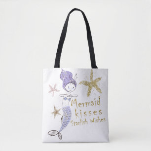Tote Bag Câlins d'étoile de mer Vœux de sirène Paillettes d