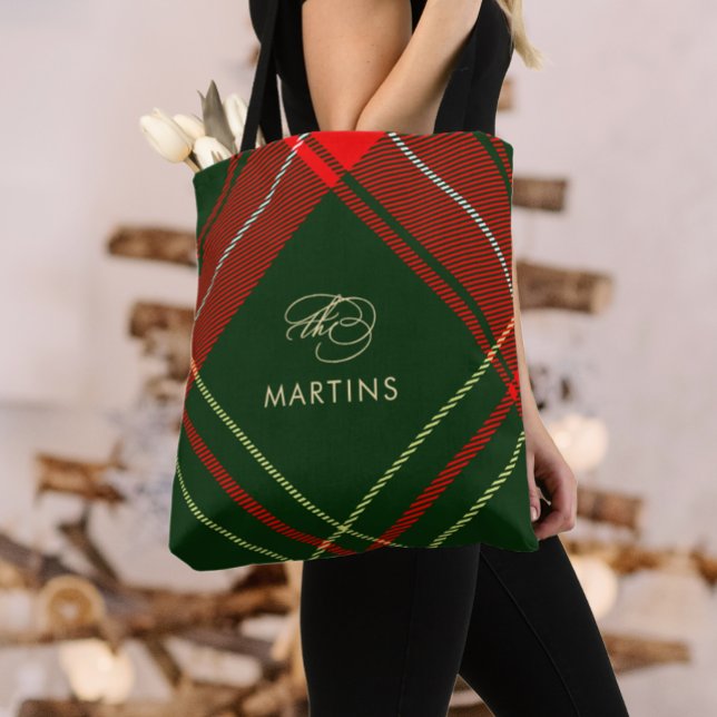 Tote Bag Calligraphie classique Personnalisé Noël Plaid (Créateur téléchargé)