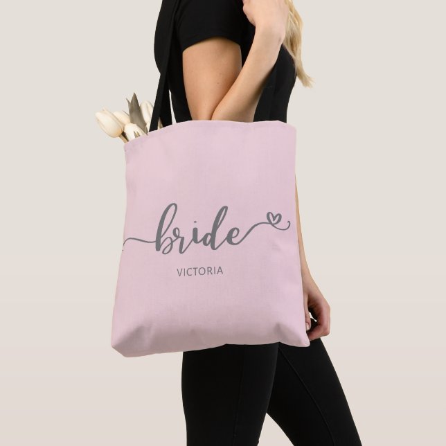 Tote Bag Calligraphie de la mariée Broussissement du coeur  (De près)