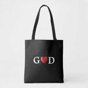 Tote Bag Calligraphie du cœur de Dieu sur fond noir