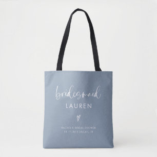 Tote Bag Calligraphie moderne Boho Dusty Blue Bridesmaid