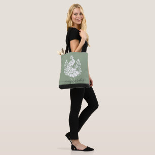 Tote Bag Calligraphie moderne paon blanc sauge vert dos