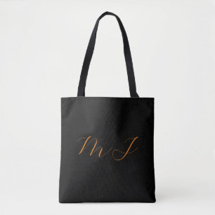 Tote Bag Calligraphie noir orange nom monogramme