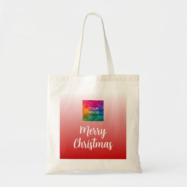 Tote Bag Calligraphy Merry Christmas Upload Photo or Logo (Devant)