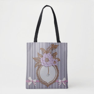 Tote Bag Camée floral lavande vintage et coquette rayée