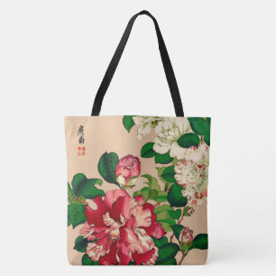 Tote Bag Camélias japonais vintages. Rose-foncé sur le