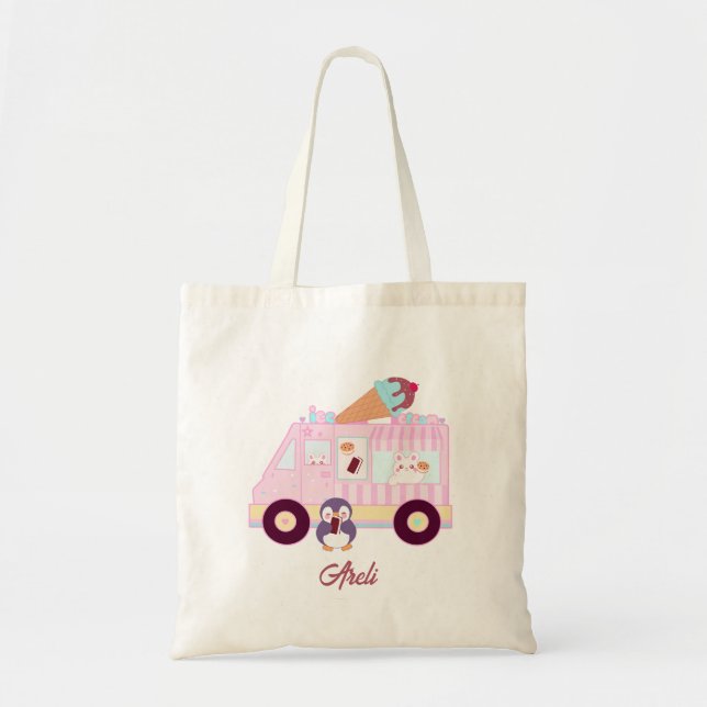 Tote Bag Camion De Crème De Glace De Lapin Bleu Et Rose (Devant)