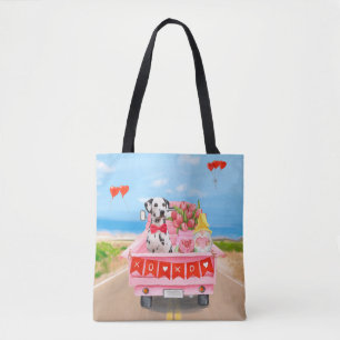 Tote Bag Camion de la Saint-Valentin avec chien dalmate et