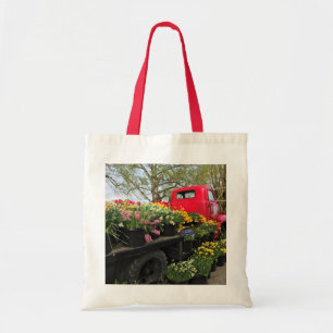 Tote Bag Camion rouge avec fleurs de printemps et arc en ci