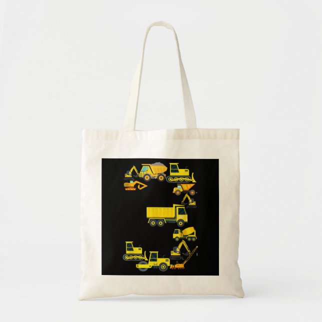 Tote Bag Camions de construction 3 ans Amusement 3e Anniver (Devant)