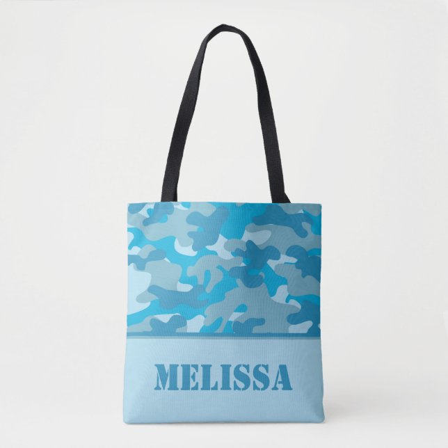 Tote Bag Camo bleu (camouflage) | personnalisé (Devant)