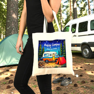 Tote Bag Camper Bleu Vert Aquarelle Campervan