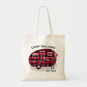 Tote Bag Camper Rustic Red Buffalo Plaid Monogram