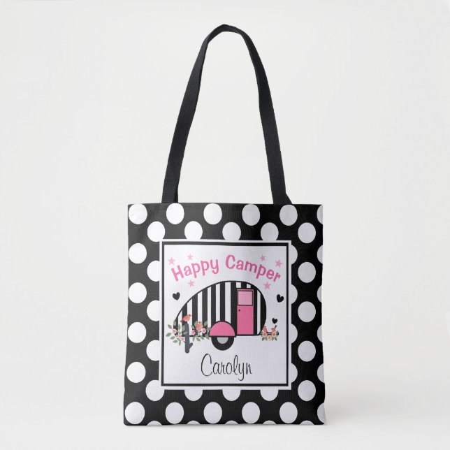 Tote Bag Campeur rayé heureux personnalisé Fourre-tout (Devant)