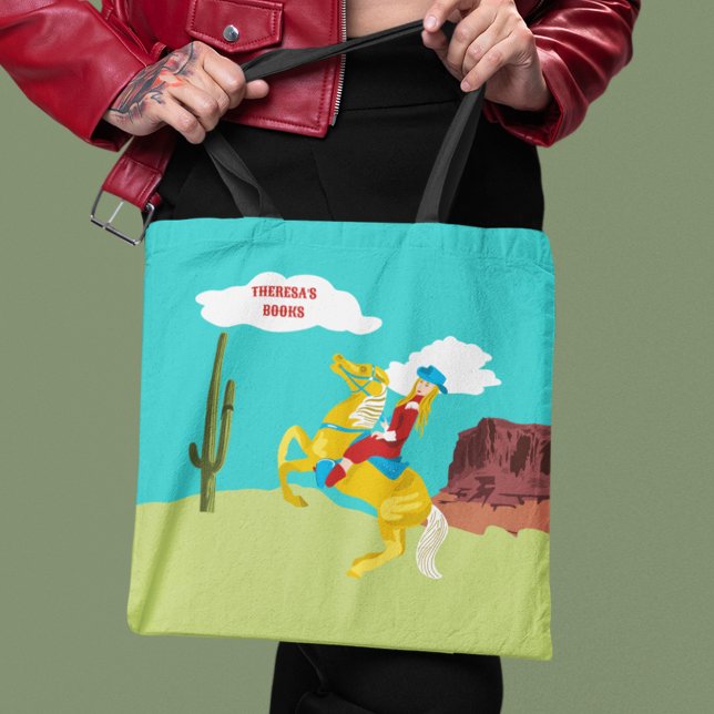 Tote Bag Campy Western Cowgirl on Horse Personnalisé (Créateur téléchargé)
