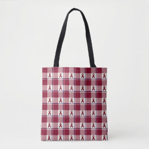 Tote Bag Cancer de la tête et du cou, plaid bordeaux de sen