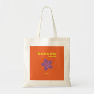 Tote Bag Cancun, Mexique, Art Voyage, Art Tropical, Orange