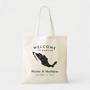 Tote Bag Cancun Mexique Carte Accueil Mariage minimaliste