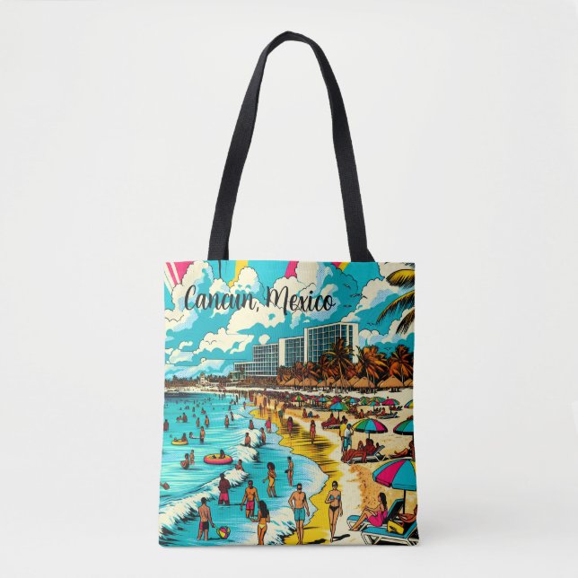 Tote Bag Cancun personnalisé, Mexique avec une Vibe pop art (Devant)