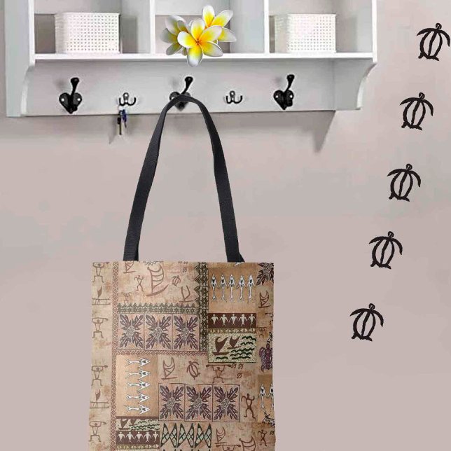 Tote Bag Canoë à voile hawaïen et Petroglyph Tapa Fourre-to (Créateur téléchargé)