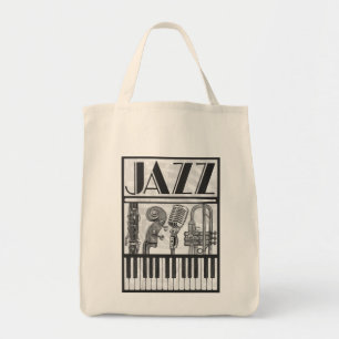Tote Bag Canvas Jazz Music Instruments Fourre-tout