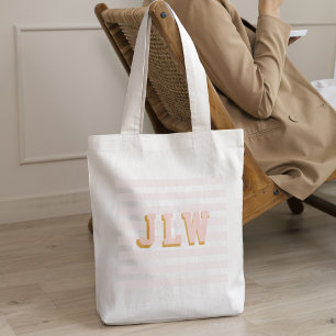 Tote Bag Canvas Monogramme 3 lettres chic rose pâle