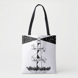 Tote Bag Cape Lookout Lighthouse noir et blanc