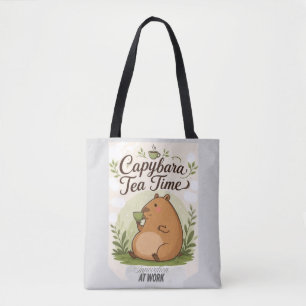 Tote Bag Capybara à la pause thé   Capybara mignon buvant d