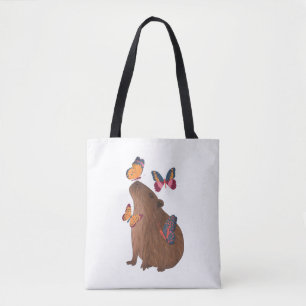 Tote Bag Capybara drôle avec papillon – joli animal rongeur