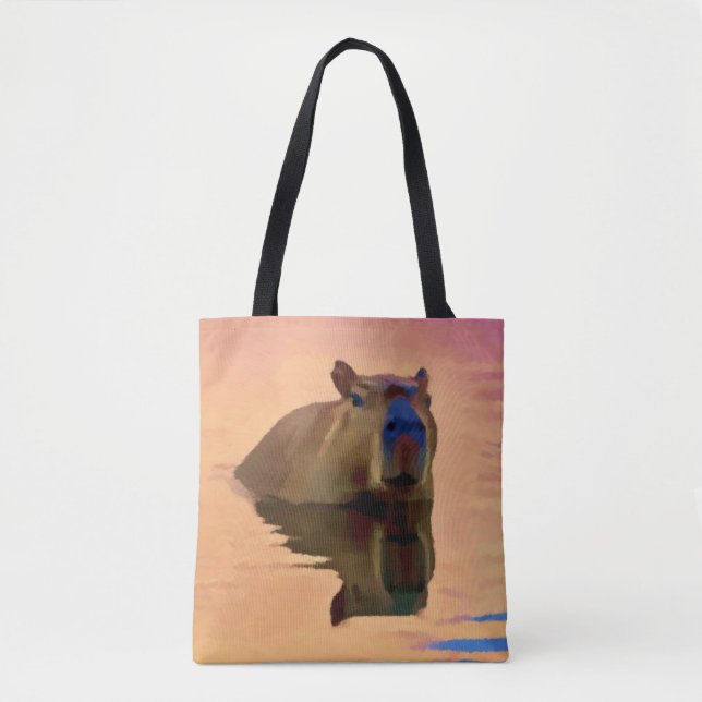 Tote Bag Capybara émergeant d'un lac d'art paisible (Devant)