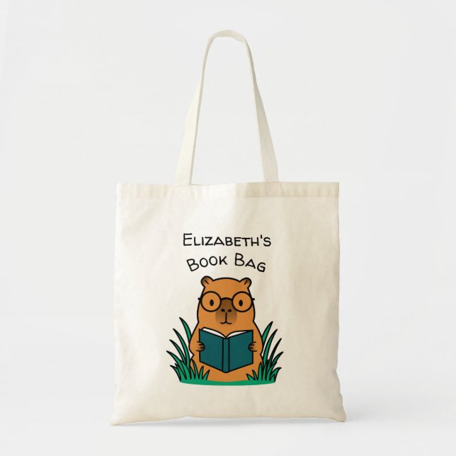 Tote Bag Capybara Reading Book (Devant)