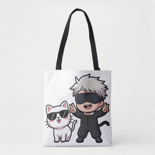 Tote Bag Caractère Anime et T-shirt Chat Blushing (Devant)
