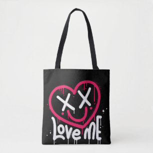 Tote Bag caractère de coeur avec yeux morts et sourire pulv