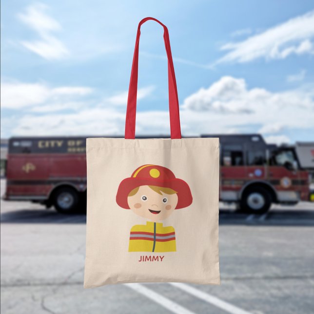 Tote Bag Caractère de dessin du pompier pompier mignon (Créateur téléchargé)