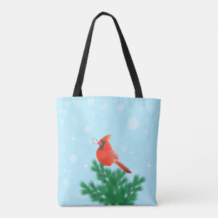 Tote Bag Cardinal et baies sauvages sur fond bleu clair
